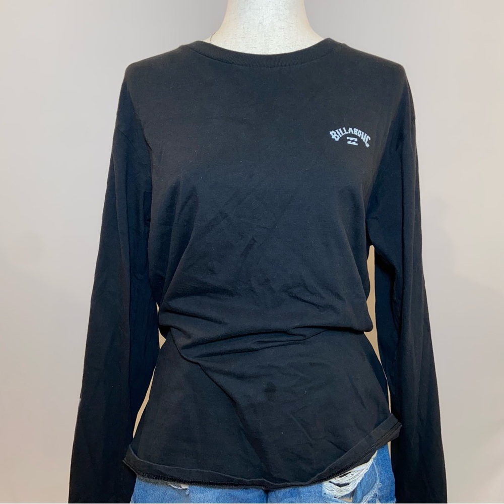 Billabong Black Long Sleeve Graphic T Shirt With Leaves Design Down Arms Size XL